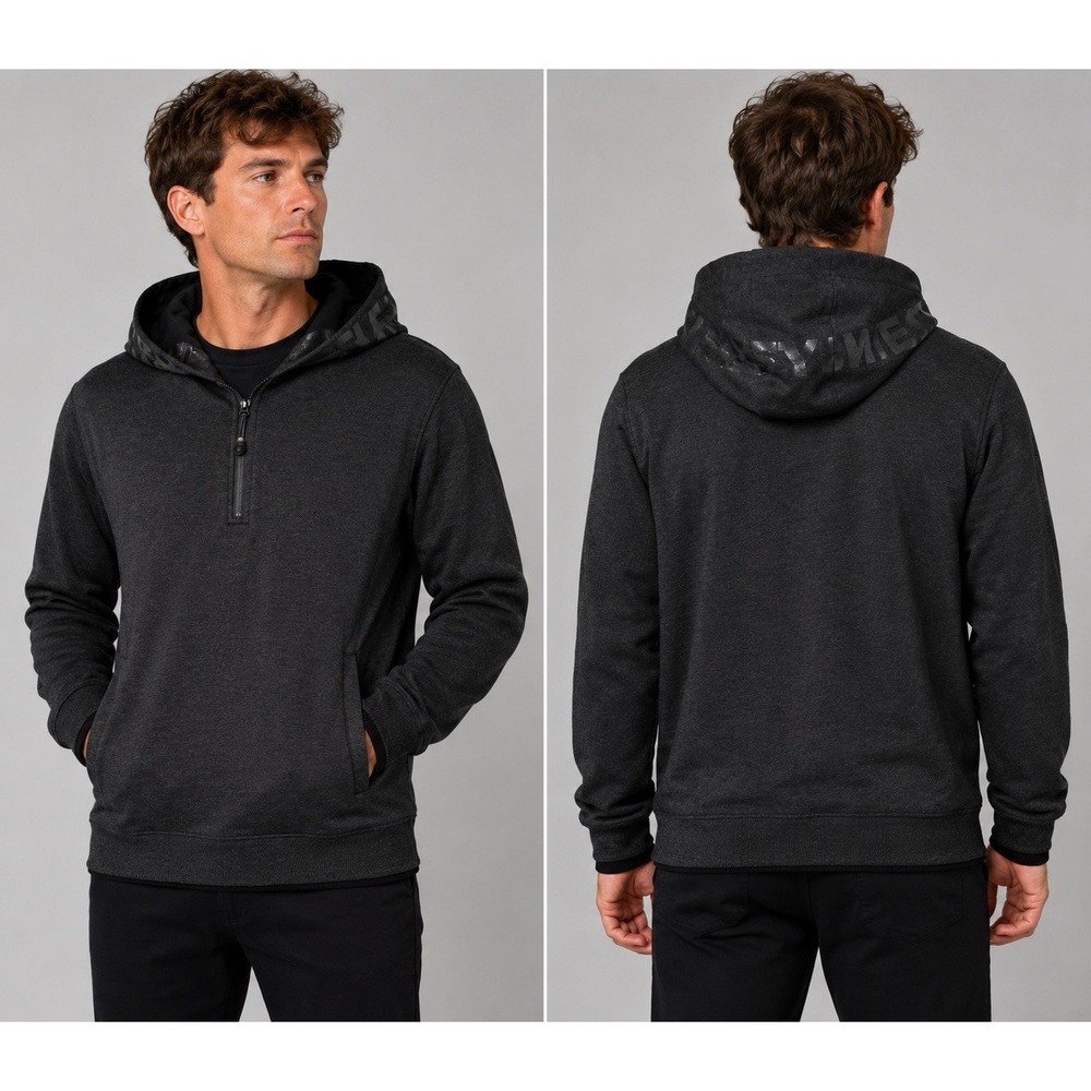 Fox Racing Hoodie Mens Large Gray Fleece Lined 1/4 Zip Pullover Hooded Chest 39"